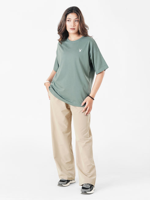 LEERA Gray Teal Oversized Cotton Tee